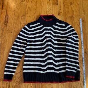 LOFT Navy Blue and White Striped with Red trim Turtleneck Sweater size Large